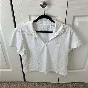 adidas White Short-Sleeve Zip Polo